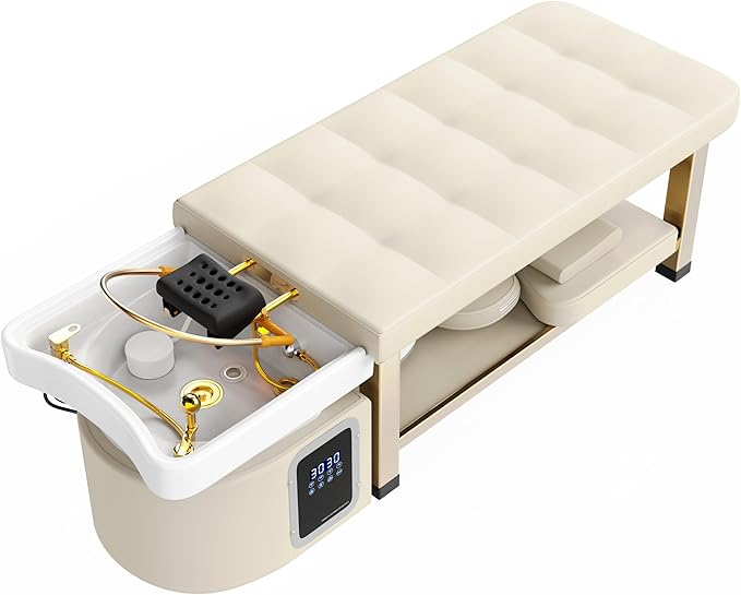 Olela Head Spa Bed, Head Spa Equipment with Water Circulation & Steam Fumigation, Spa Shampoo Bed with ABS Basin, Professional Massage Table with PU Leather for Barbershop, Salon, Massage