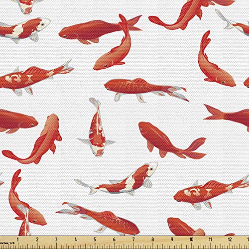 Ambesonne Koi Fish Fabric by The Yard, Eastern Japanese Exotic Koi Fish Common Carp Calm Water Garden Graphic Design, Deco...