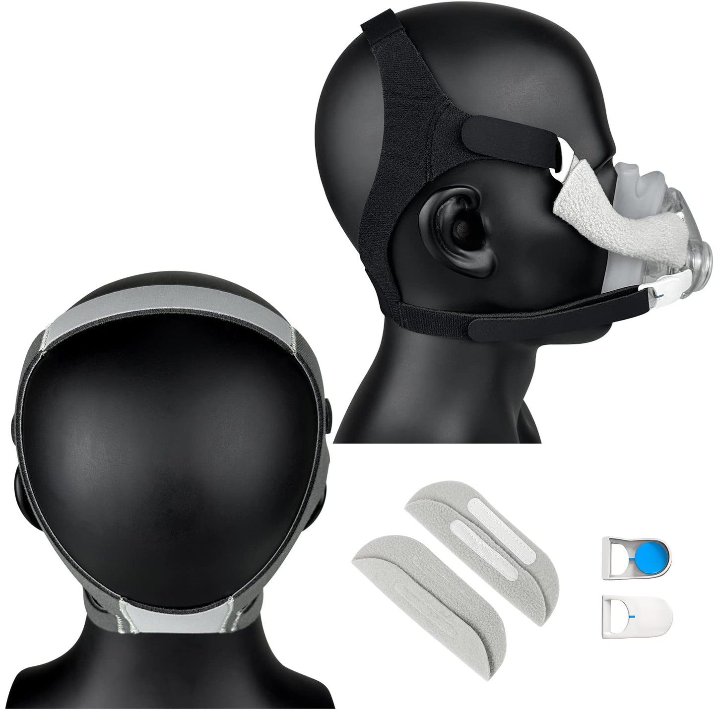 Upgraded 2 Packs Airfit F20 Headgear Strap CPAP/BiLevel Headgear Straps Replacement with 2 Strap Covers and 4 Clips for AirFit F20 AirTouch F20 Size Medium (Gray // Black)