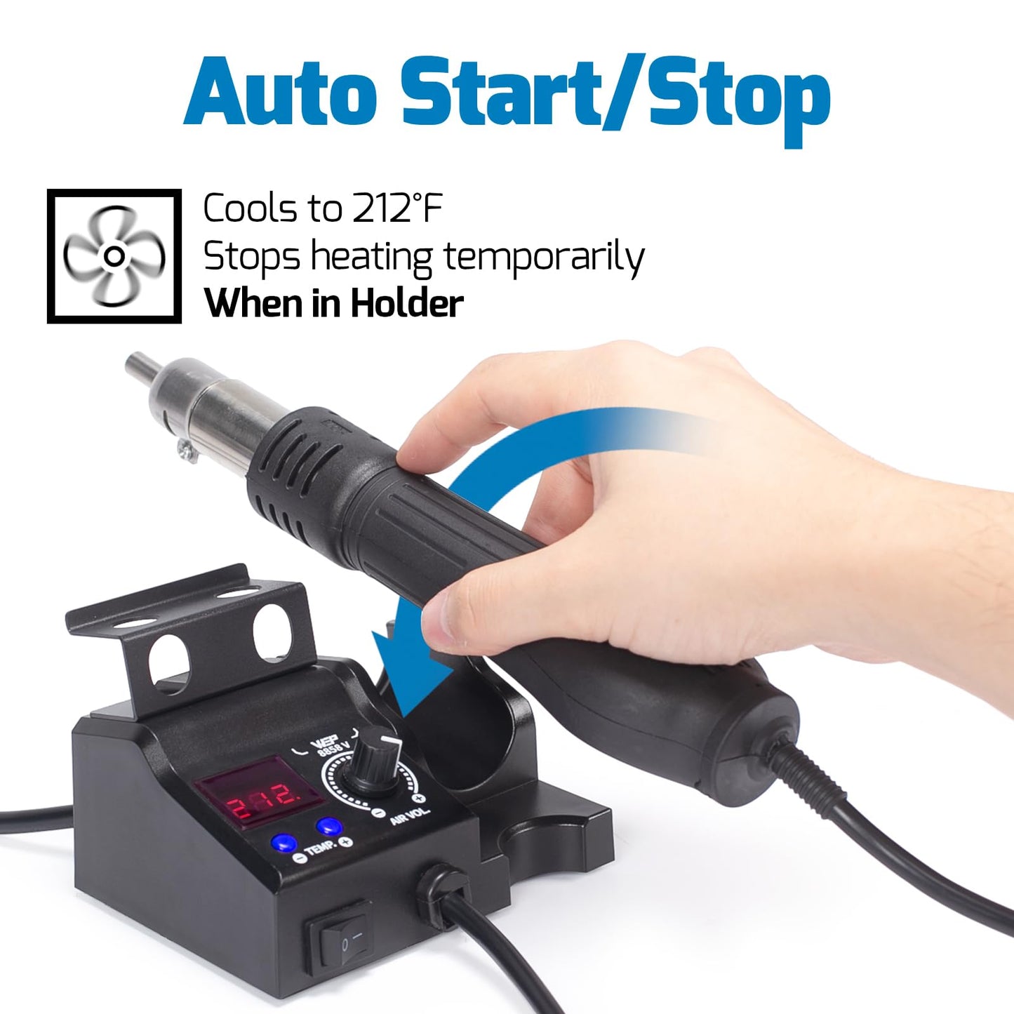 WEP 8858-V Hot Air Rework Station Kit with Compact Size, Integrated Nozzle Holder, 3 Nozzles, 2 Tweezers, Adjustable Temperature& Air Volume, PID Program, °C/°F Conversion and More