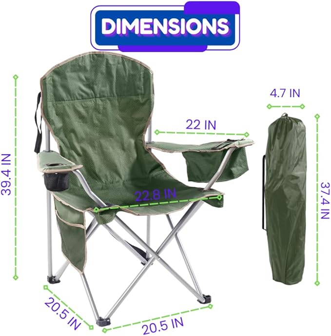 EZONE 4-Pack Camping Chairs with Built-in Ice Cooler, Portable Chair, Storage Pocket, Cup Holder, and Carry Bag Perfect for Camping, Tailgating, Fishing, Beach, and Lawn (4, Olive Green)