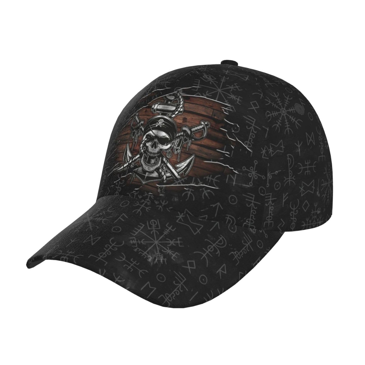 THE PIRATE KING Anime Pirate Captain Baseball Cap Skull Print Hat Halloween Baseball Cap Adjustable for Men and Women Black