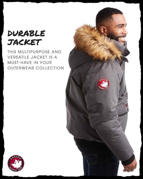 CANADA WEATHER GEAR Mens Winter Bomber Jacket - Heavyweight Winter Coats Weather Resistant Faux Fur Hood Insulated Ski Jacket, Size X-Large, Coal Grey
