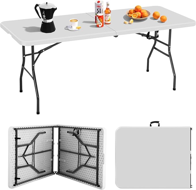 Pazidom 6ft Folding Table, Heavy Duty Foldable Table with Handle, Portable Fold-in-Half Utility Tables for Indoor & Outdoo...