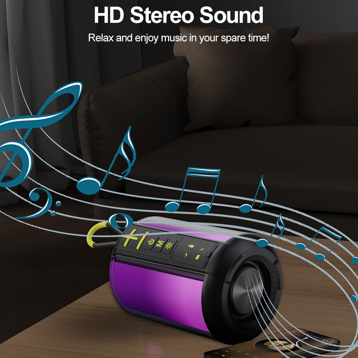 CofunKool Portable Bluetooth Speaker with AUX Input, 8W Loud Stereo Sound, RGB Light, TWS Pairing, Wireless BT 5.3, TF-Card/USB Flash Drive Input, for Home Outdoor Party