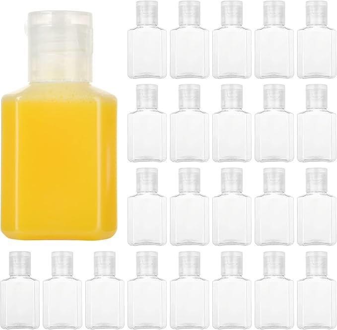 APACALI 100PCS Plastic Travel Bottles 1oz Mini Shampoo Bottles Small Empty Bottles Refillable Cosmetic Containers with Flip Cap Clear Portable Small Bottles for Liquid, Lotions, Toner, Body Soap