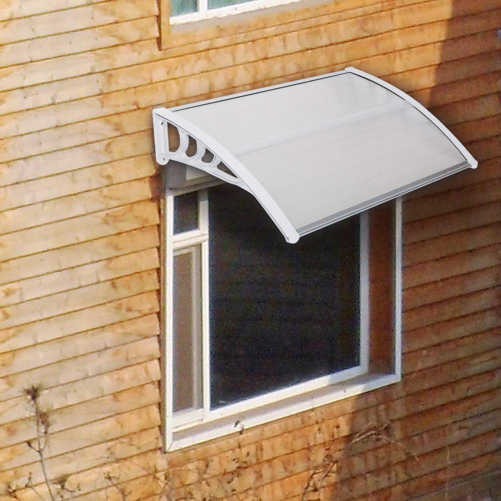 Outvita Window Awning Door Canopy 40"x30", Polycarbonate Cover Front Door Outdoor Patio Awning Canopy UV Rain Snow Sunlight Protection Hollow Sheet, Clear Board & White Bracket