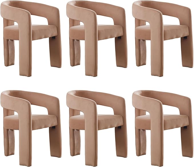 DAYALANE Barrel Dining Chairs Set of 6, Upholstered Accent Kitchen Chair with Arms Modern Recycled Polyester Armchair Comfy Velvet Side Chair for Living Room/Home Office/Reception, Khaki