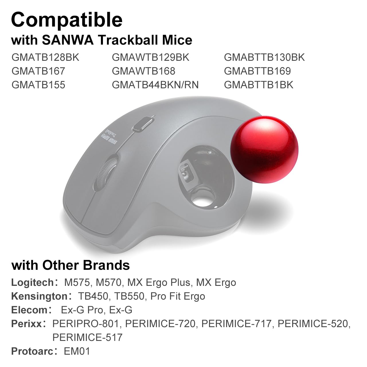 Sanwa Small Trackball 34Mm/1.34In, Replacement Ball For Logitech M575, M570, Mx Ergo, Elecom, Kensington, Perixx, And Other Comp
