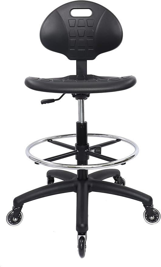 CHAIR MASTER Drafting Stool - Easy to Clean! Ergonomic Polyurethane Chair. Seat Height Adjustable w/Heavy Duty Footring fo...