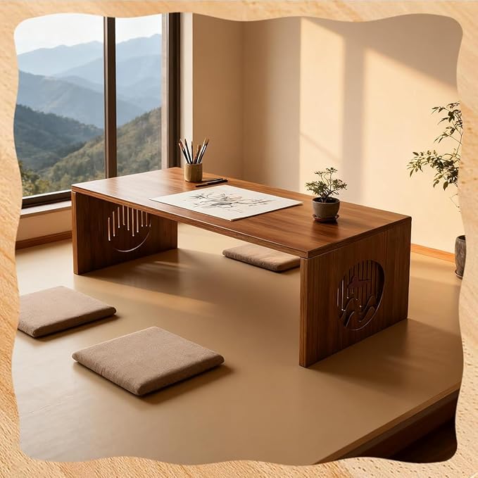 GSYUWIH Folding Coffee Table, Japanese Folding FloorTable, Foldable Bamboo Floor Coffee Table, Portable Coffee Tables with No Assembly Required, Suitable for Tea Rooms, Restaurants, and Living Rooms