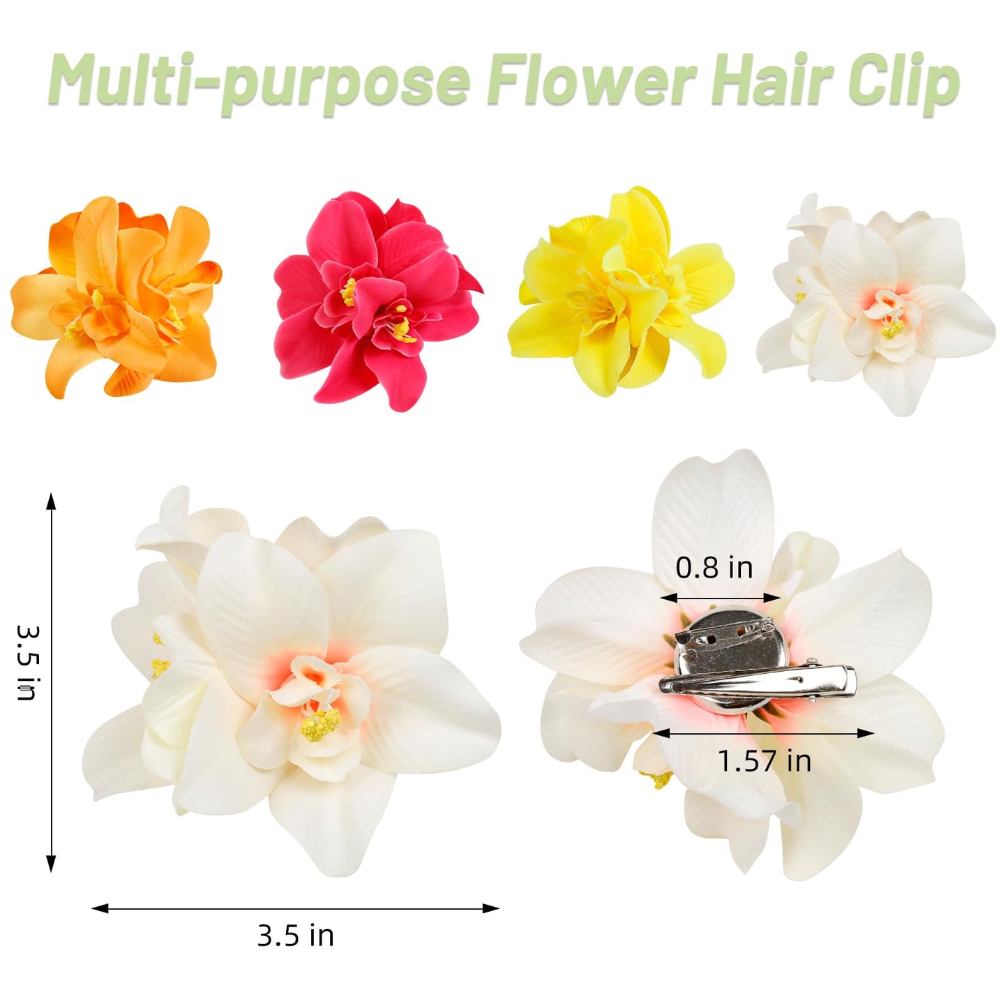 4Pcs Hawaiian Flower Hair Clips for Women, 3.5 Inches Artificial Tropical Hair Clip Hibiscus Claw Clip Beach Vacation Party Boho