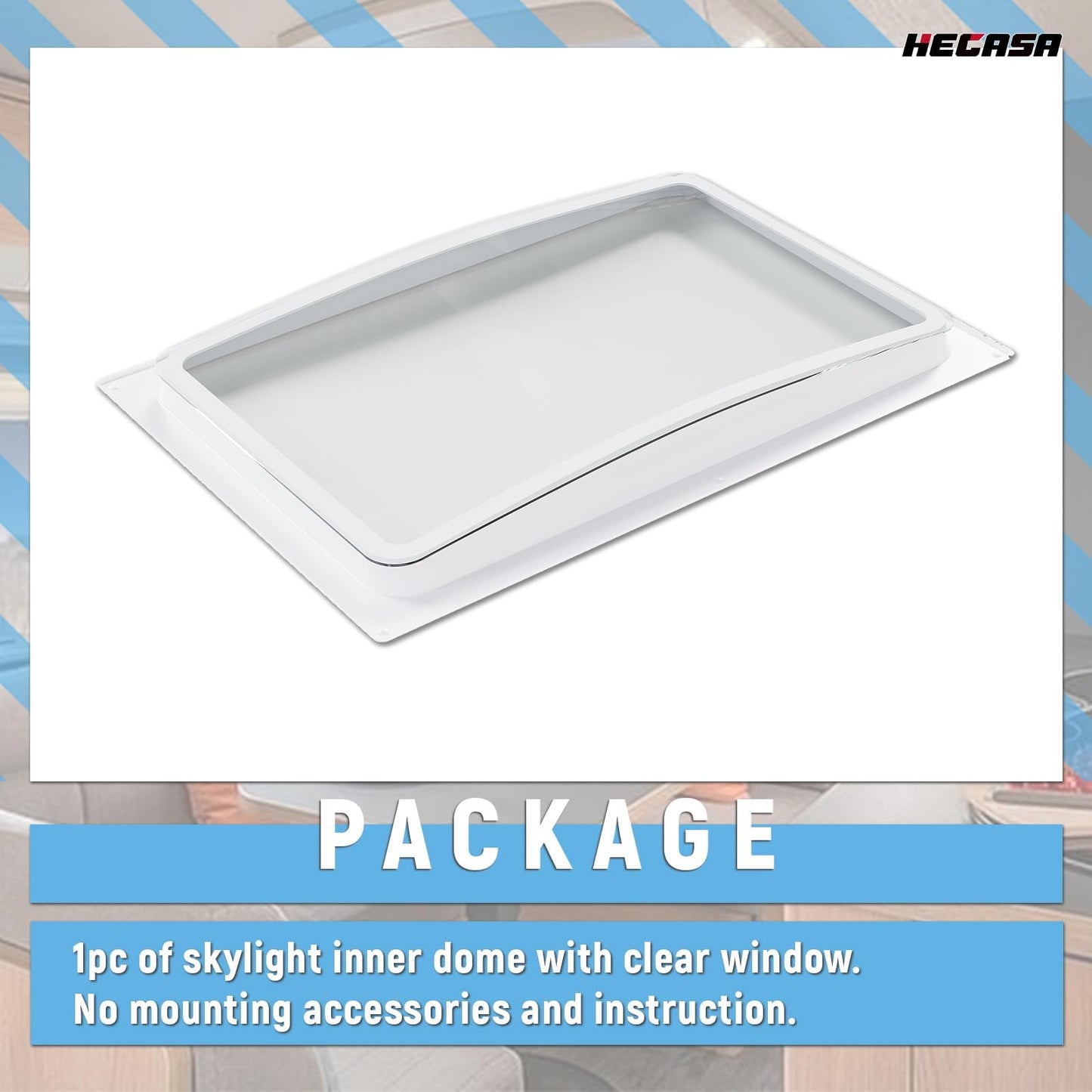 HECASA RV Skylight Inner Dome for 14" x 22" Opening Bathroom Skylight Replacement Cover w/Clear Window White Plastic