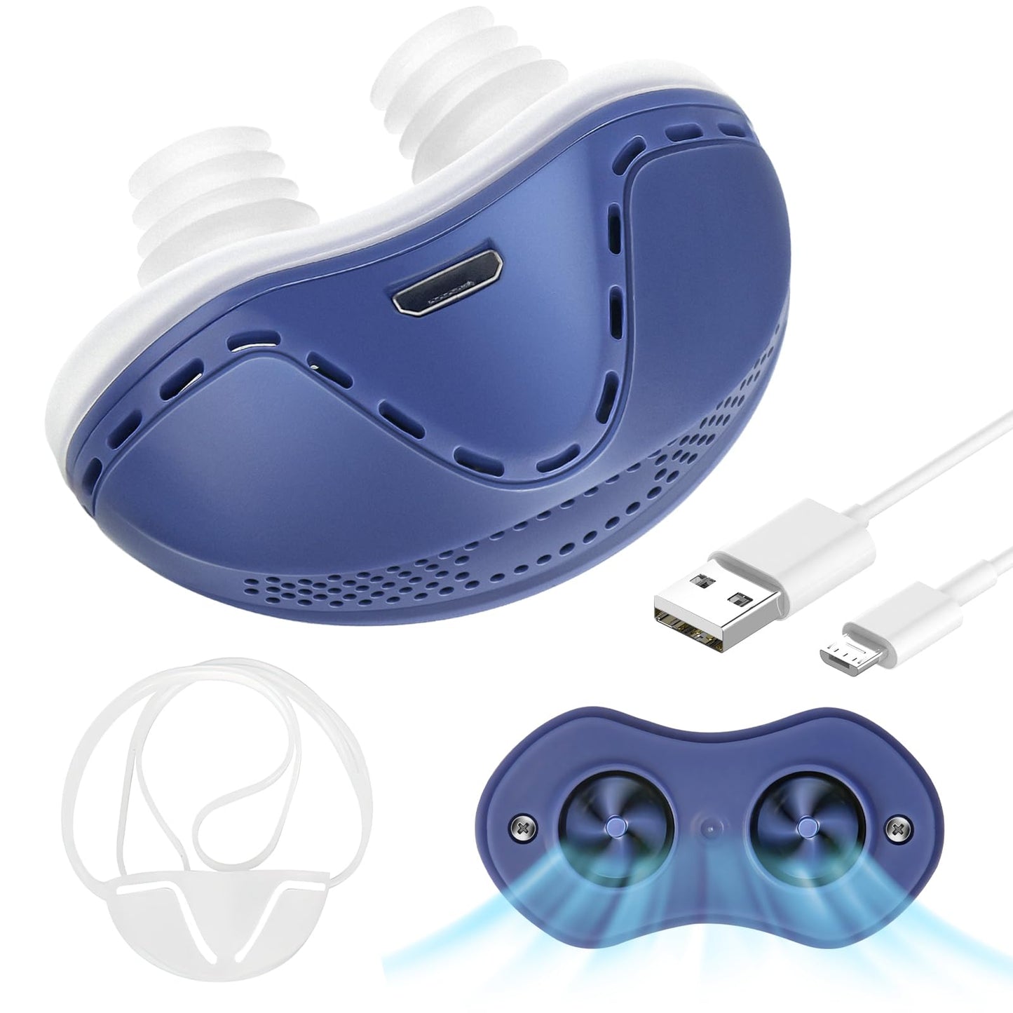 Anti Snore Device,Electric Snoring Solution,Mini Portable Stop Snoring Devices Stopper,Adjustable Wind Speed Snoring Prevention Nasal Dilators for Men & Women Travel,Blue
