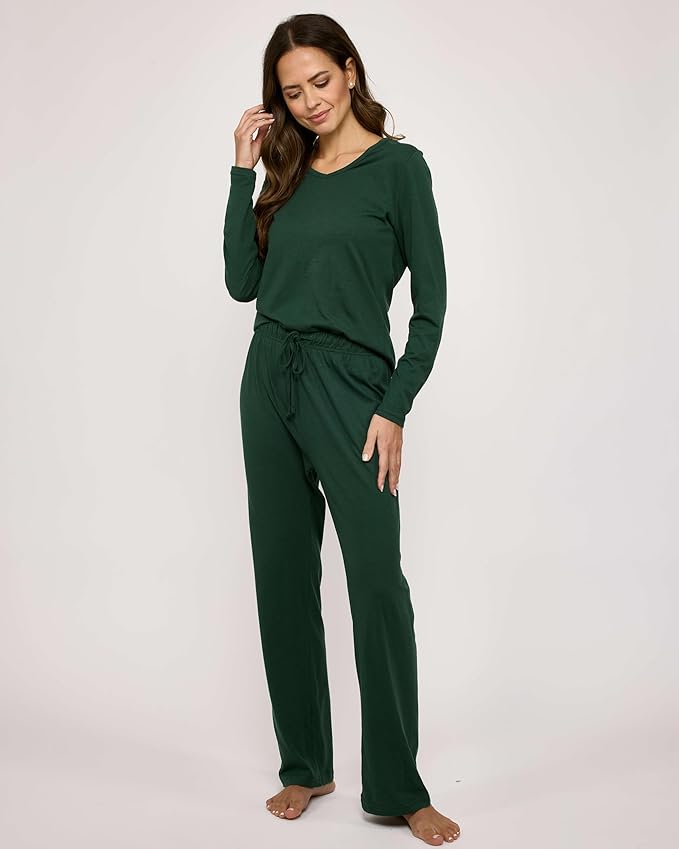 Real Essentials 2 Pack Women's Soft Cotton Long Sleeve Pajama Set with Pants - Lounge Sets for Women (Available In Plus)