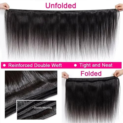 Straight Hair Bundles 18 20 22 Inch Unprocessed 12A Brazilian Virgin Human Hair Weave 3 Bundles Human Hair Extension Double Weft Natural Color Straight Hair Bundles