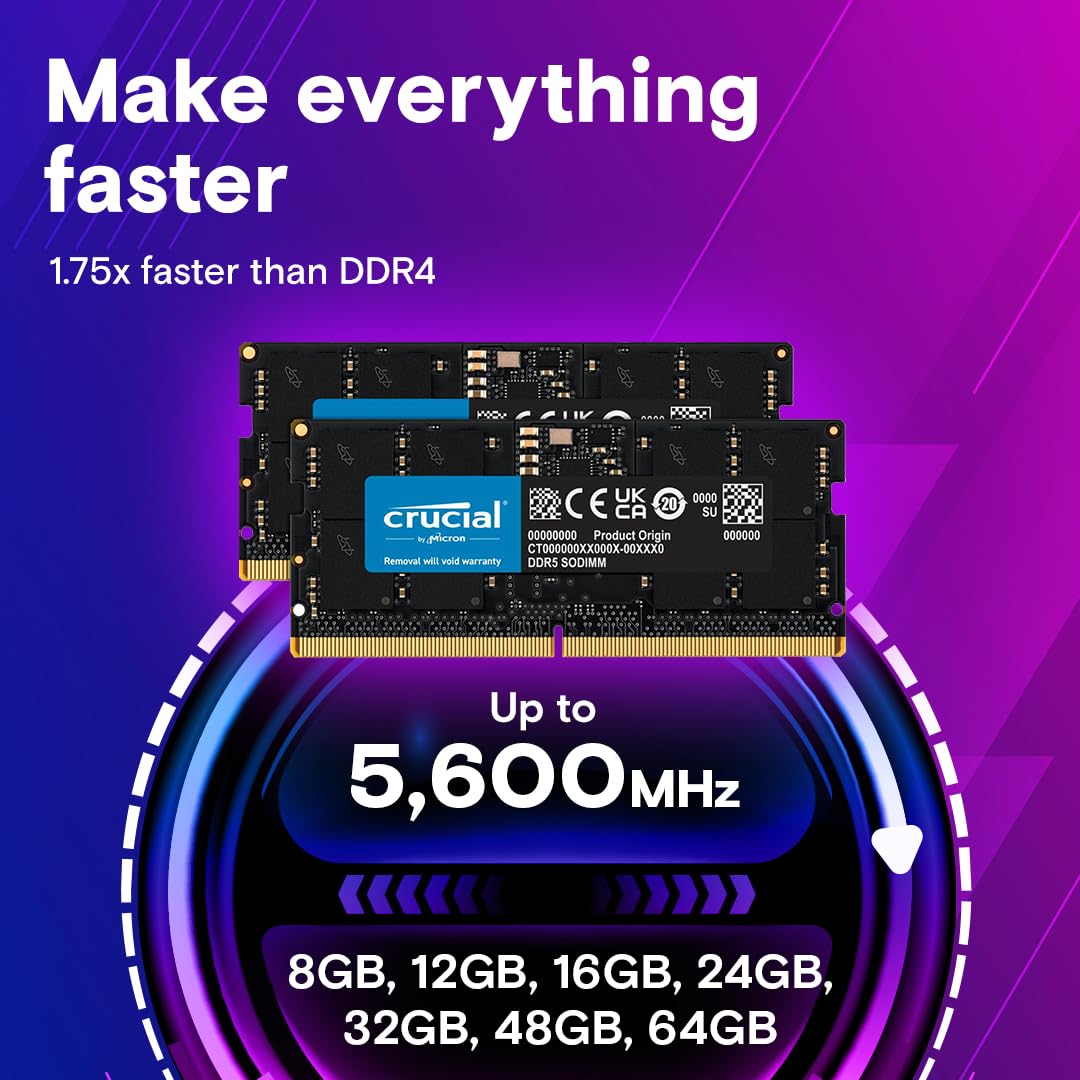 Crucial 16Gb Ddr5 Ram, 5600Mhz (Or 5200Mhz Or 4800Mhz) Laptop Memory, Sodimm 262-Pin, Compatible With 13Th Gen Intel Core And Am