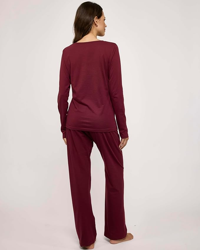 Real Essentials 2 Pack Women's Soft Cotton Long Sleeve Pajama Set with Pants - Lounge Sets for Women (Available In Plus)