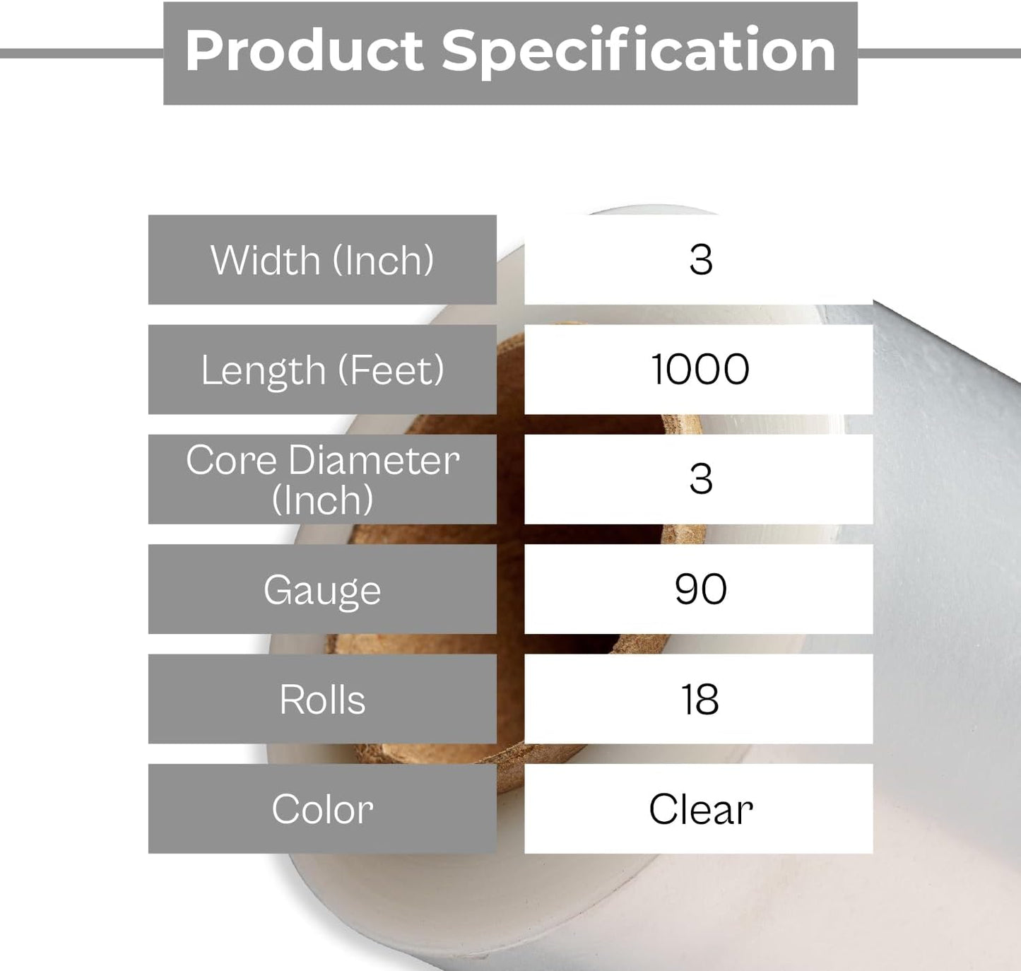 PSBM Mini Stretch Wrap with Handle, 18 Pack, 3 Inch x 1000 Feet, 90 Gauge, Clear, Small Plastic Cling Film for Pallets Moving Storing
