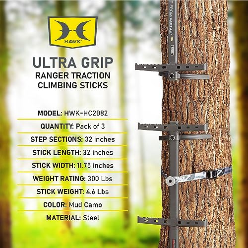 Hawk Traction Climbing Stick, 20 Foot Tree Climbing Hunting Gear with Double Traction Grip, Hunting Accessories for Tree S...