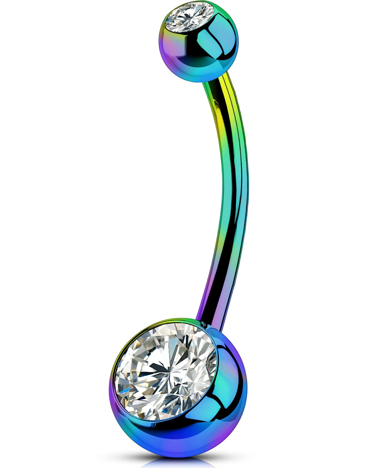 OUFER Titanium Belly Button Rings, Internally Threaded 14mm Long Belly Ring, Round CZ Navel Rings for Women Men (Rainbow)