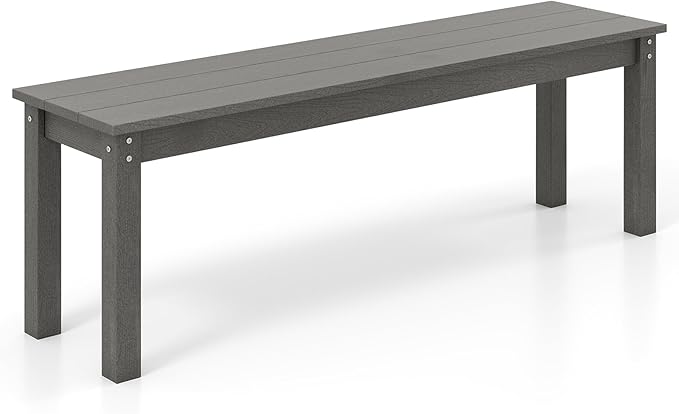 Tangkula HDPE Outdoor Bench, 2-3 Person Patio Bench, 55" Backless Garden Dining Bench with Slatted Seat, Weatherproof Park Bench for Entryway, Porch, Lawn & Backyard (Grey,1)
