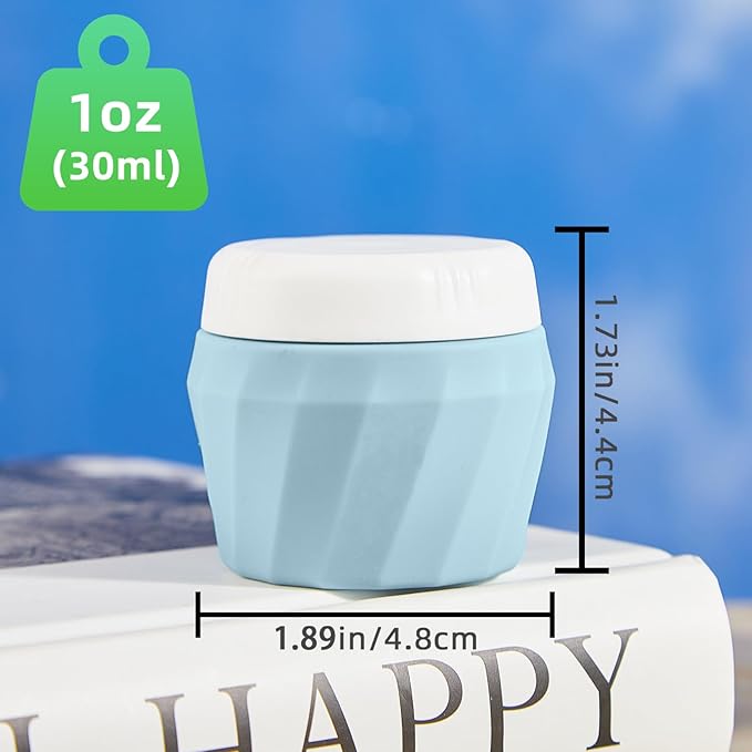 Travel Containers for Toiletries, Premium Silicone Cosmetic Cream Jars, TSA Approved Leak-Proof Refillable Travel Size Toiletries with Clear Bag for Cosmetic Face Body Cream (Green, 1OZ)