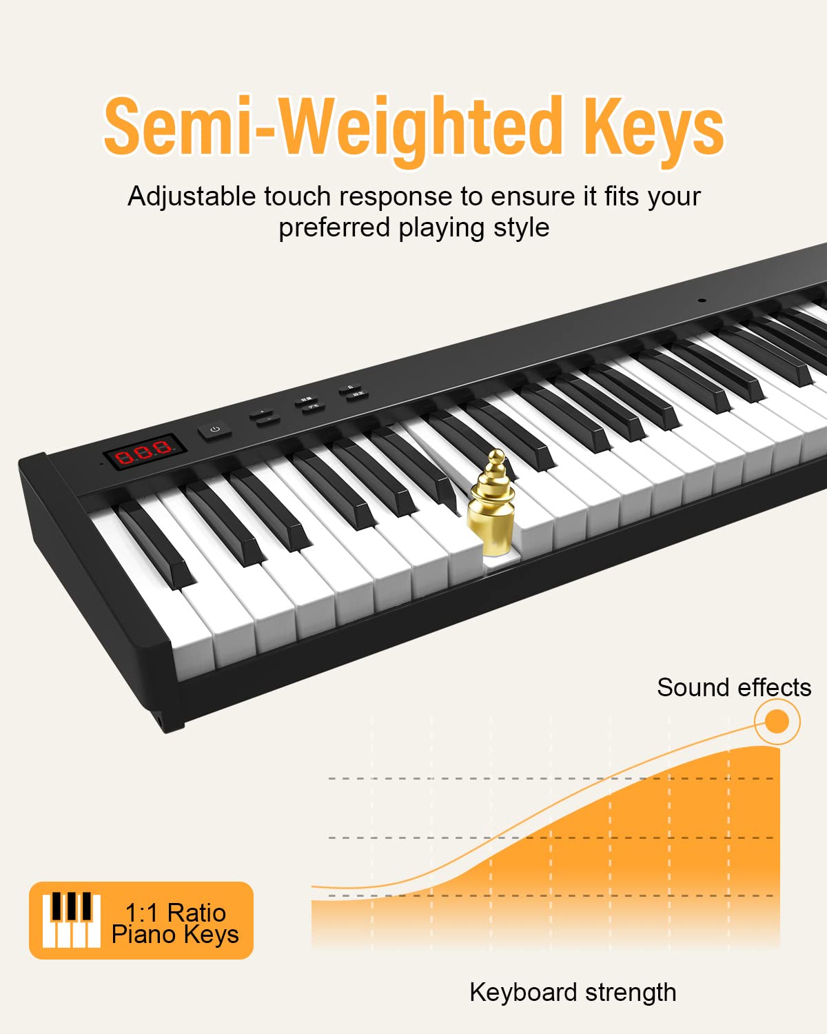 KONIX 88 Key Semi Weighted Keyboard Piano, Full Size Digital Piano with Double X Stand, Portable Keyboard Piano for Beginner Include Sustain Pedal, Power Supply and Piano Bag - Black