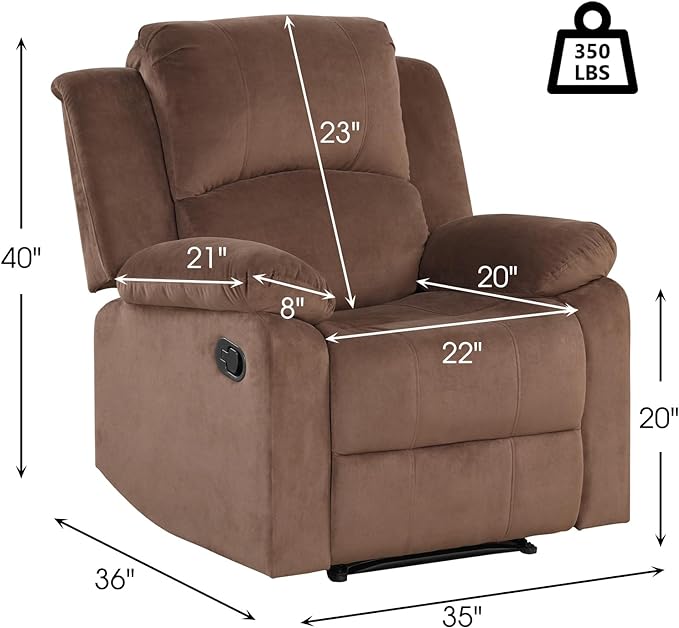 CANMOV Manual Recliner Chair Set of 2, Soft Fabric Overstuffed Recliner Single Sofa Chair for Living Room Bedroom, Heavy Duty and Safety Reclining Mechanism, Light Brown
