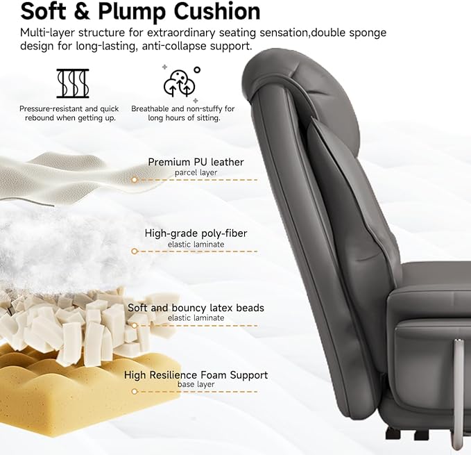HDHNBA Big and Tall Office Chair 550 lbs Extra Wide Leather Executive Chair with Retractable Footrest, Heavy-Duty Ergonomic Chair, Adjustable Height Computer Gaming Chairs