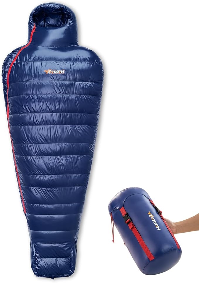 Yotruth Lightweight Down Mummy Sleeping Bag with 650-FP Duck Down, Ideal for Camping and Backpacking, Durable Ripstop Nylo...