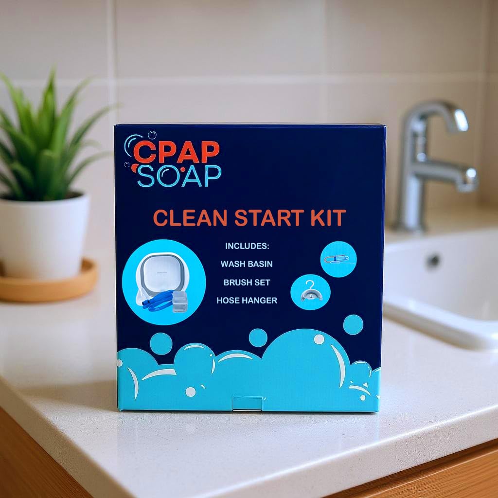 CPAP Soap Clean Start Kit - Wash Basin, 2-Piece Cleaning Brush Set with Flexible Soft Bristles, and Hose Hanger with Suction Cup, for Cleaning and Drying Hoses and Accessories