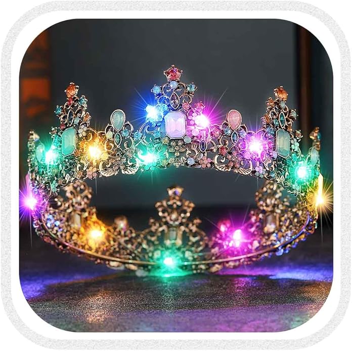Yean LED Baroque Rhinestone Crowns and Tiaras Ligth Up Gold Bridal Queen Crown Crystal Wedding Party Tiara Headband for Women