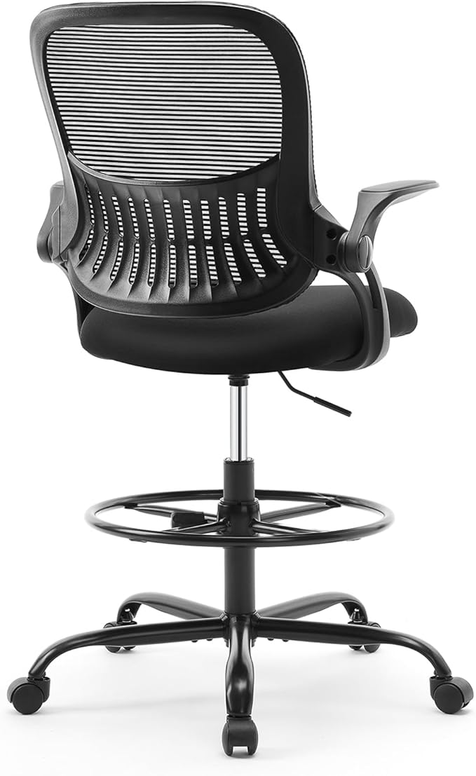 Sweetcrispy Tall Drafting Desk Chair - Ergonomic High Stool Computer with Adjustable Height and Comfy Lumbar Support, Offi...