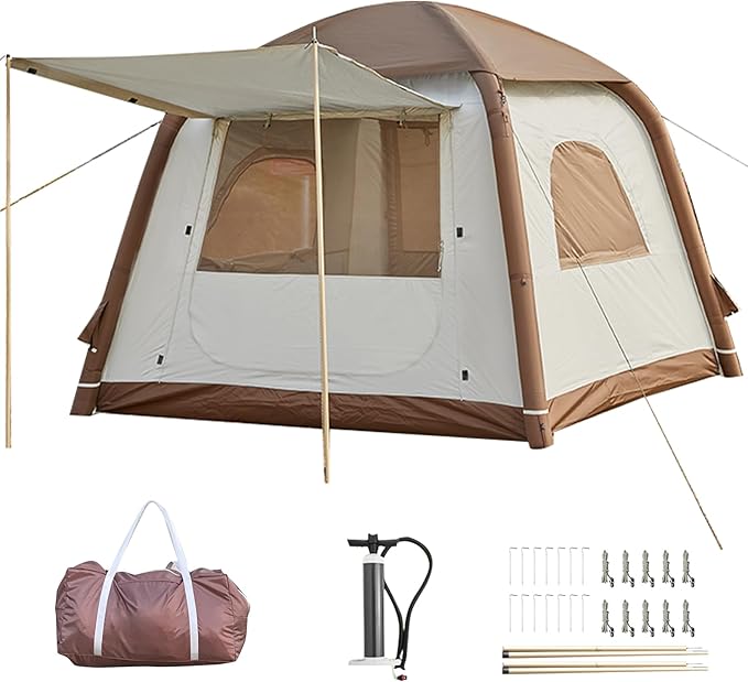 Inflatable Camping Tent, 2/4/6/8 Person Glamping Inflatable Tents for Camping, 2025 Update Zipper Door Easy Setup Blow Up ...