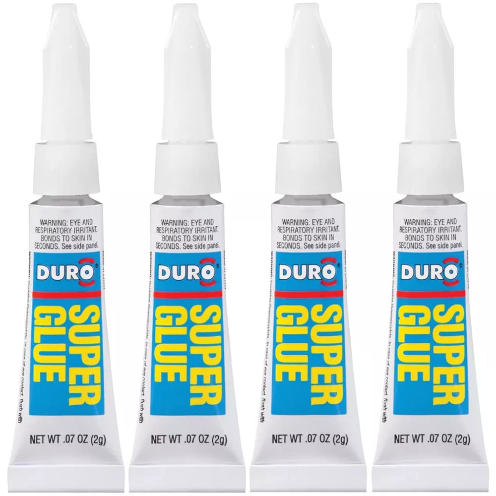 Duro Super Glue, Clear Superglue, 0.07 fl oz Tube, 4 Pack - Cyanoacrylate Adhesive Instant Glue, Quick Dry