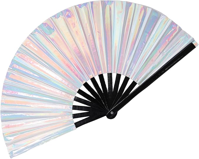 EORROE Large Rave Folding Hand Fan for Men/Women,Holographic Rave Fan for Women Club Dance Party,Festivals,Halloween, EDM,...