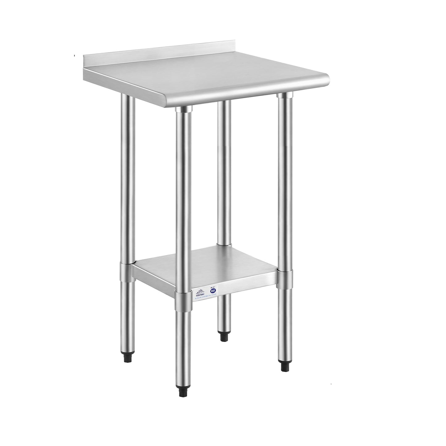 ROCKPOINT Stainless Steel Table for Prep & Work with Backsplash 18x24 Inches, NSF Metal Commercial Kitchen Heavy Duty Table with Adjustable Under Shelf and Table Foot for Restaurant, Home and Hotel