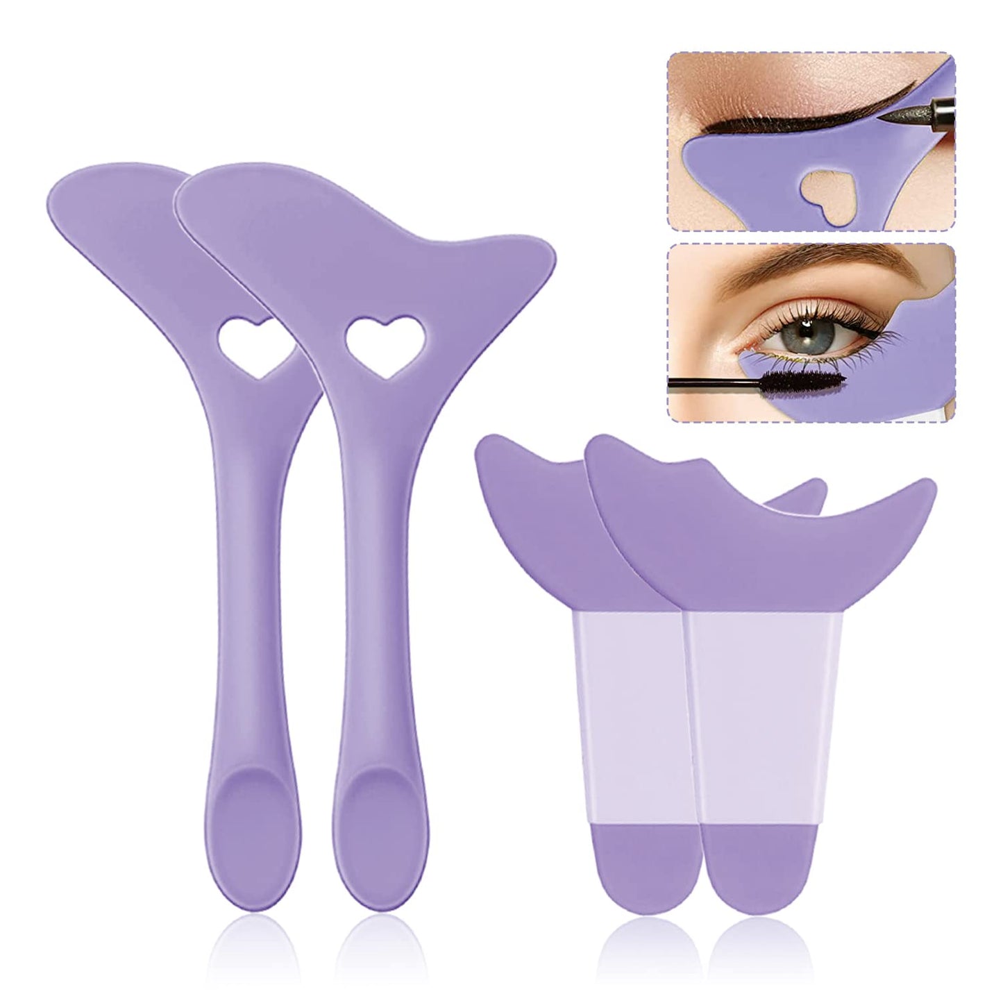 Deacocal Eyeliner Stencils 4Pcs Reusable Silicone Eyeliner Aid Mascara Shield Eyeliner Eyelash Eyeshadow Lipstick Applicator Guide Tool Multifunctional Eye Makeup Tool Easy to Use (Purple)