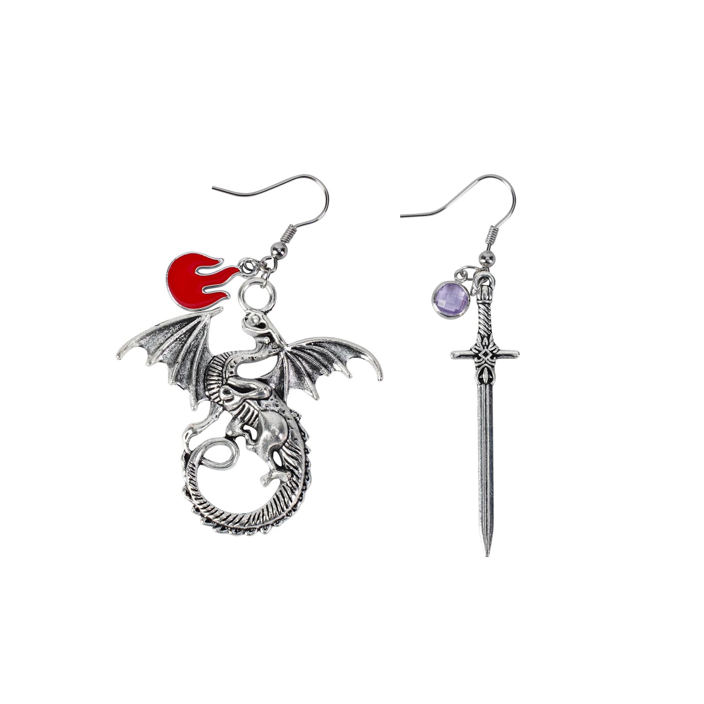 callie Personalized Sword Dragon Earrings - Custom Birthstone, Sterling Silver 925/Brass Gothic Dagger Dangle Earrings, Jewelry Gifts for Women Men