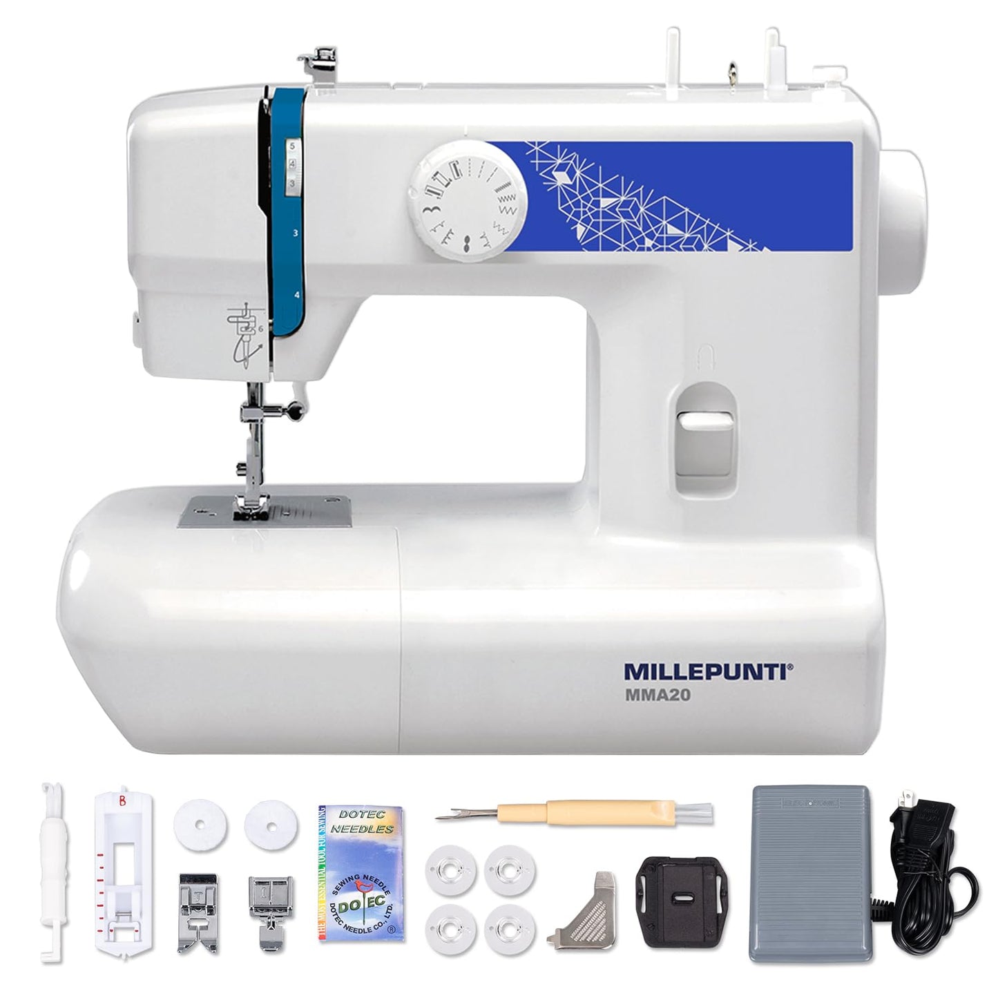 MILLEPUNTI MMA20 First Time Sewing Machine for Adults, 13 Built-in Stitches, Beginner Accessories Kit, Lightweight & Compact, DIY Sewing Projects for Seniors, Adults, New Home, Starters