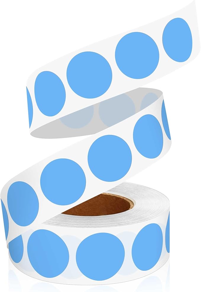 0.75 Inch Multi - Purpose Removable Labels,1000 PCS 3/4" Sky-Blue Dots for Classroom, Papers, Market, Price Tags, and Library Book Labels. Non - Printable Round Colored Stickers