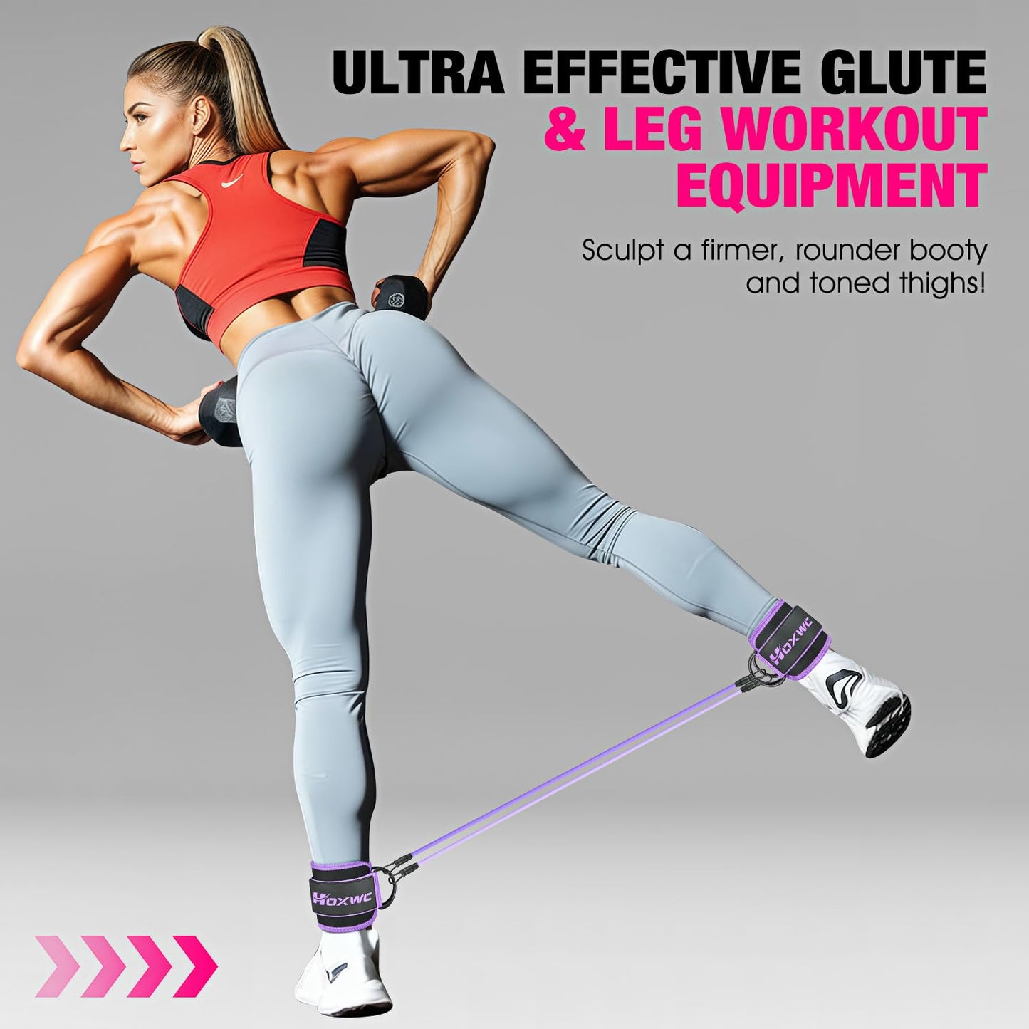 HOXWC Ankle Resistance Bands, Ankle Bands with Cuffs for Working Out, Exercise Bands for Butt Lift, Training Workout for Kickbacks Hip Gluteus Training Exercises, Glutes Workout Equipment for Women