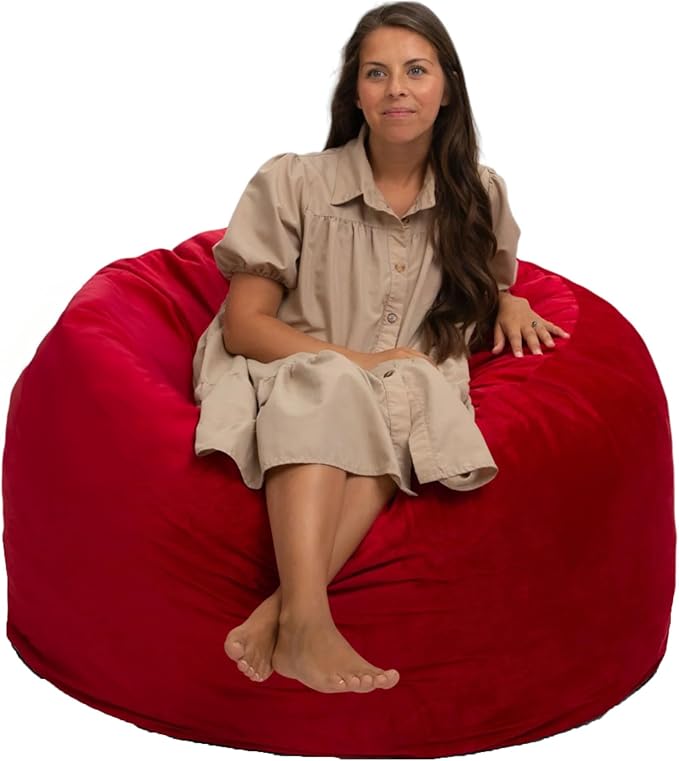 Ultimate Sack 4000 4-Foot Bean Bag Chair, Red Suede Cover – Oversized Foam Lounger, Floor Seat, Small Sofa, or Couch Bed for Living Area, Gaming Room, or Reading Lounge