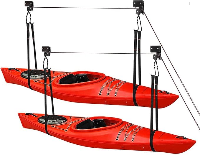 Great Working Tools Kayak Hoist Lift, Hanging 2 Pulley System - 2-Pack Heavy Duty Garage Ceiling Mount 125 Pound Capacity ...