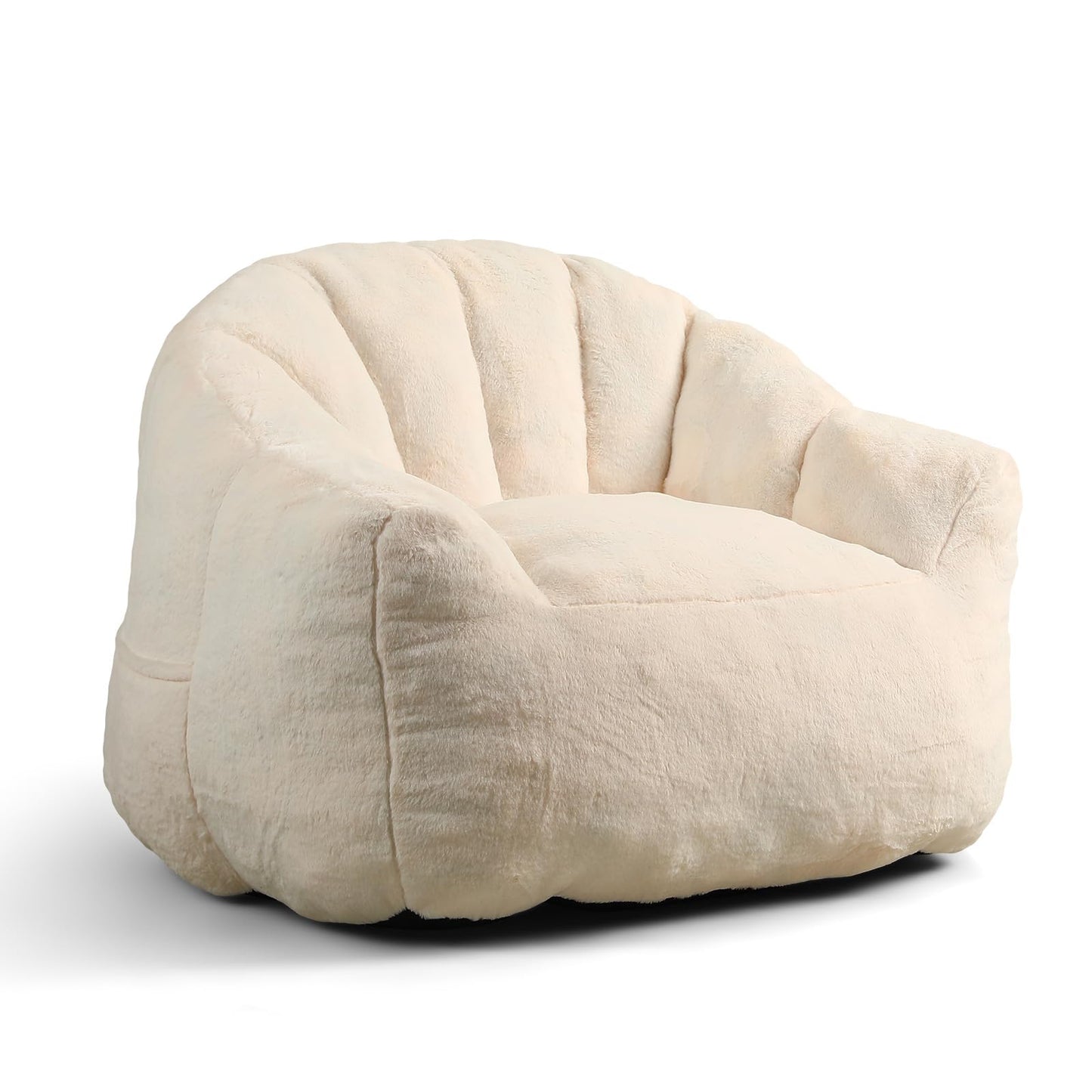 COCONINO WJ Bean Bag Chair, Bean Bag Chairs with Filler, Stuffed Beanbag Chair for Adult and Kid, Big Beanbag Chairs with Filling for Living Room (Faux Fur in Ivory, 35" D×41.4" W×30.7" H)