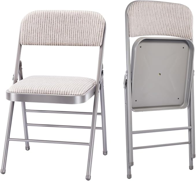 2 Pack Folding Chairs with Fabric Padded Cushion and Back, Commercial Grade Metal Chairs with Comfortable SOFT Fabric Cush...