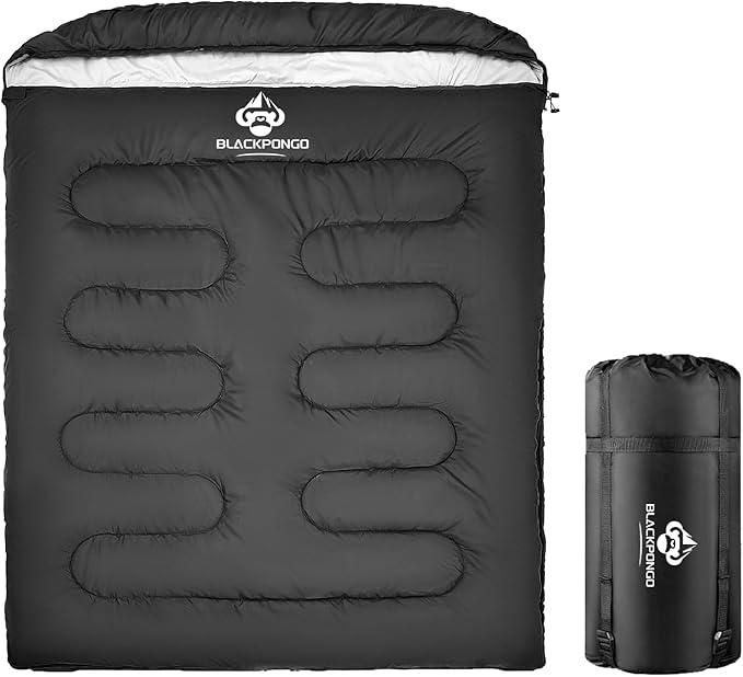 Blackpongo Double Sleeping Bag for Adults Men Women, XL Queen Size Two Person Sleeping Bag for All Season Camping Hiking B...