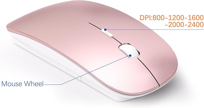 Wireless Keyboard and Mouse Ultra Slim Combo, TopMate 2.4G Silent Compact USB 2400DPI Mouse and Scissor Switch Keyboard Set with Cover, Batteries Included, for PC/Laptop/Windows/Mac - Rose Gold White