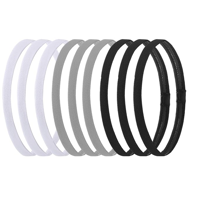 Hexchasty 9pcs Elastic Thin Headbands, Stretchy Skinny Sports Athletic Hair Bands for Women Men Girls Boys Teen - Black, W...